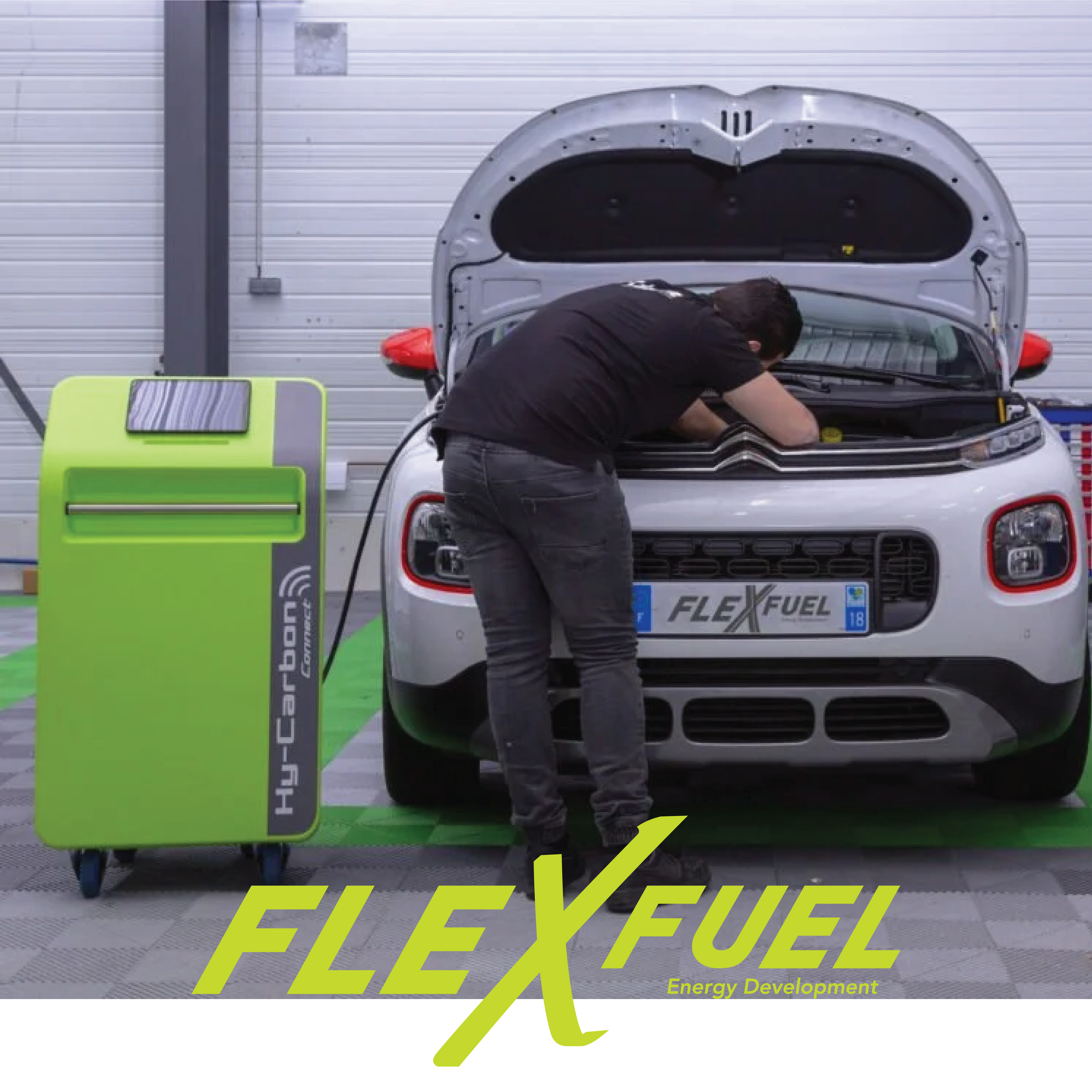 Hydrogen carbon cleaning machine on a car
